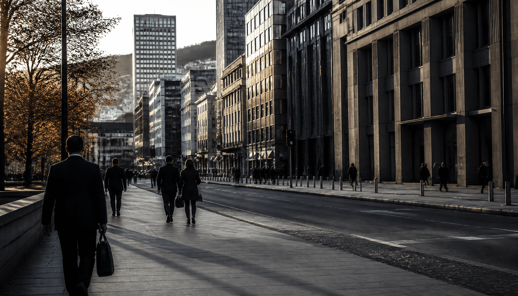 Wellington's Lambton Quay financial district in early morning light