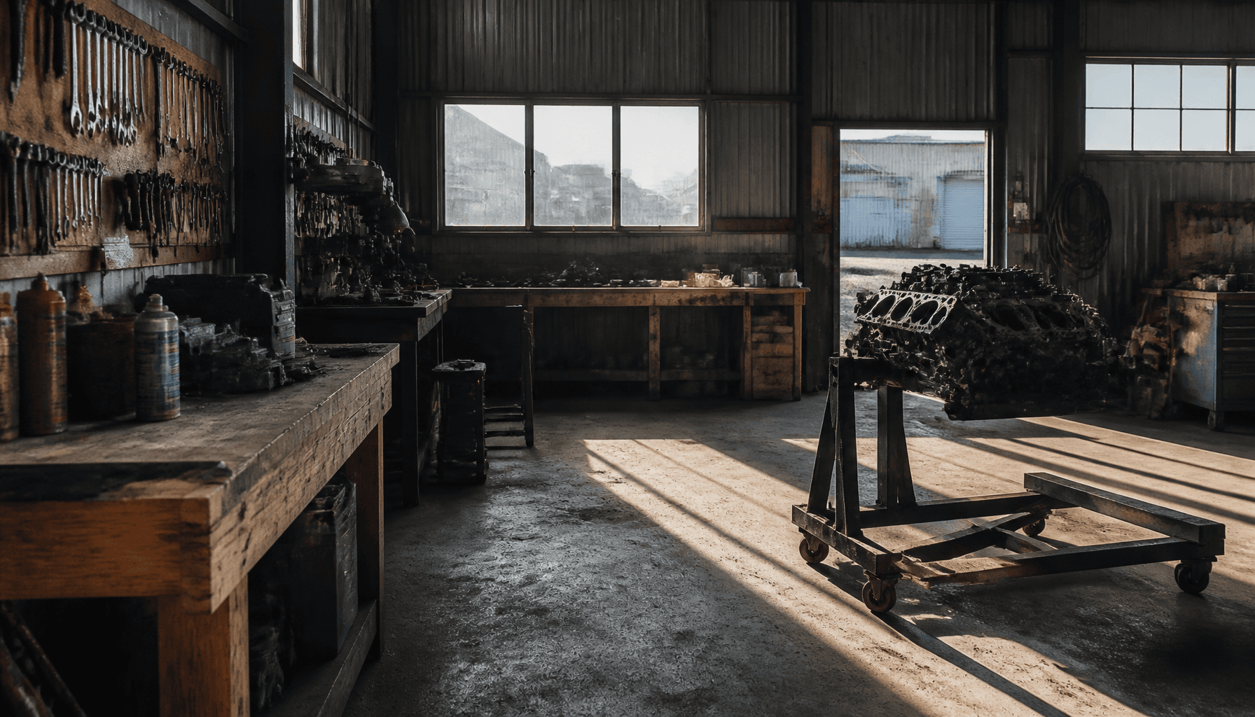 Interior of a New Zealand small-business workshop with tools on workbenches under natural daylight