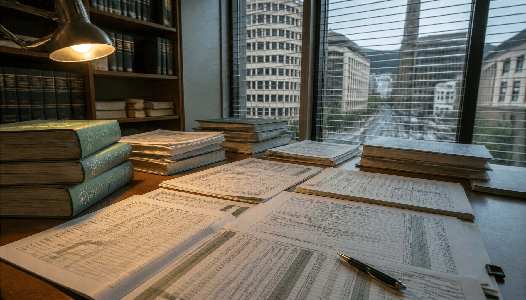 Budget documents and spreadsheets spread across a Wellington government office desk beneath natural light