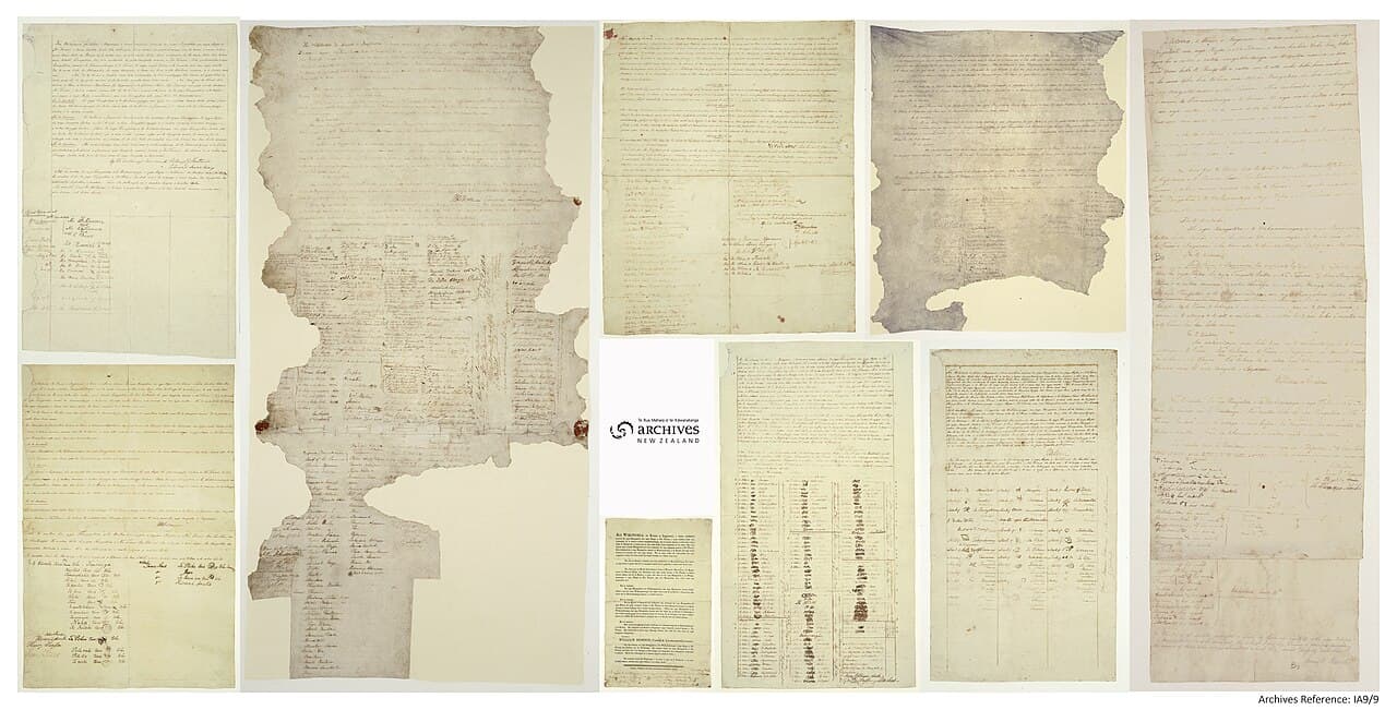 Te Tiriti o Waitangi — the original Treaty of Waitangi document, 1840, held by Archives New Zealand