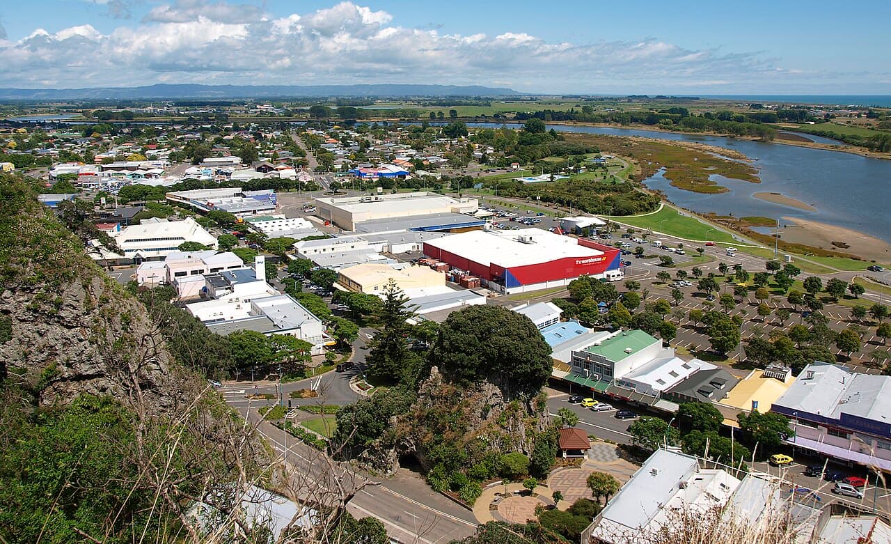 Aerial view of Whakatāne town, Bay of Plenty, New Zealand